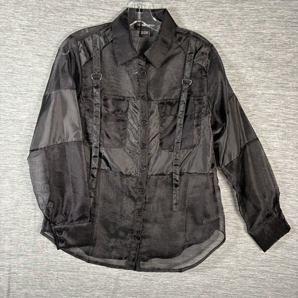 18 Centimeters Sheer Black Satin Shirt S Whimsigoth Dark Wednesday Adams Witchy